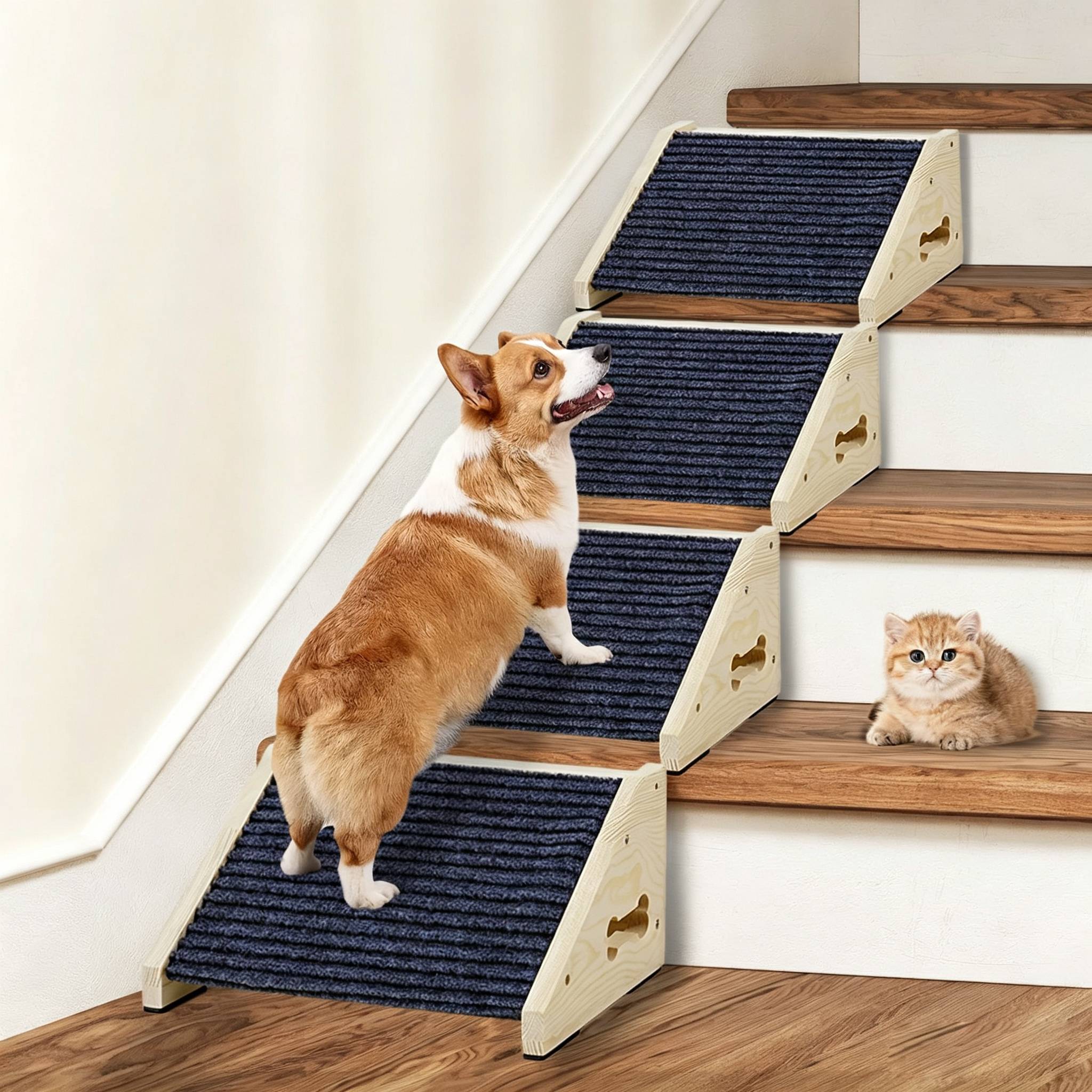Calming Dog Bed - Hölzerne Hundetreppe Hunderampe für Kleine Hunde