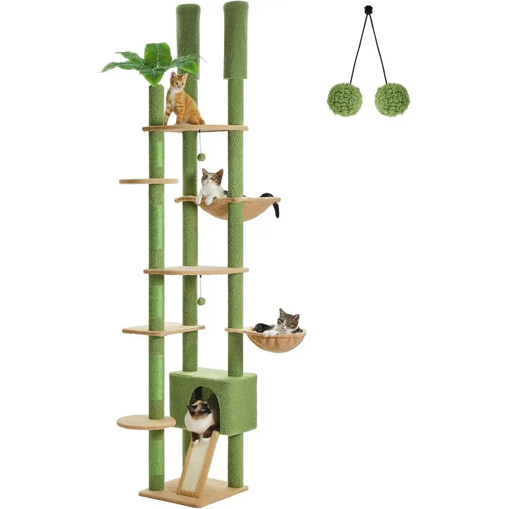 Cat Scratching Post - Verstellbarer Hoher Katzenbaum mit Höhle, Hängematte