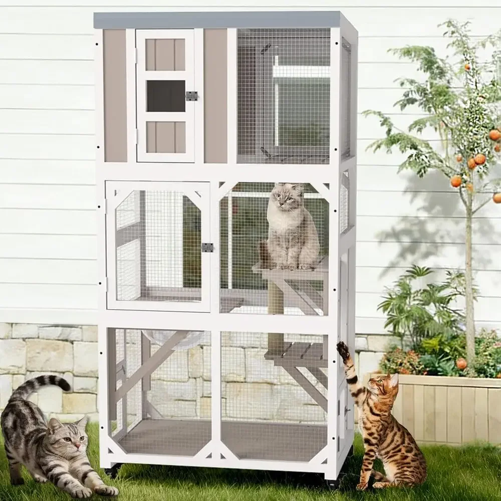 Cat Scratching Post - Outdoor-Katzengehege mit Rädern, Fenster, Tunnel, Türzugang,