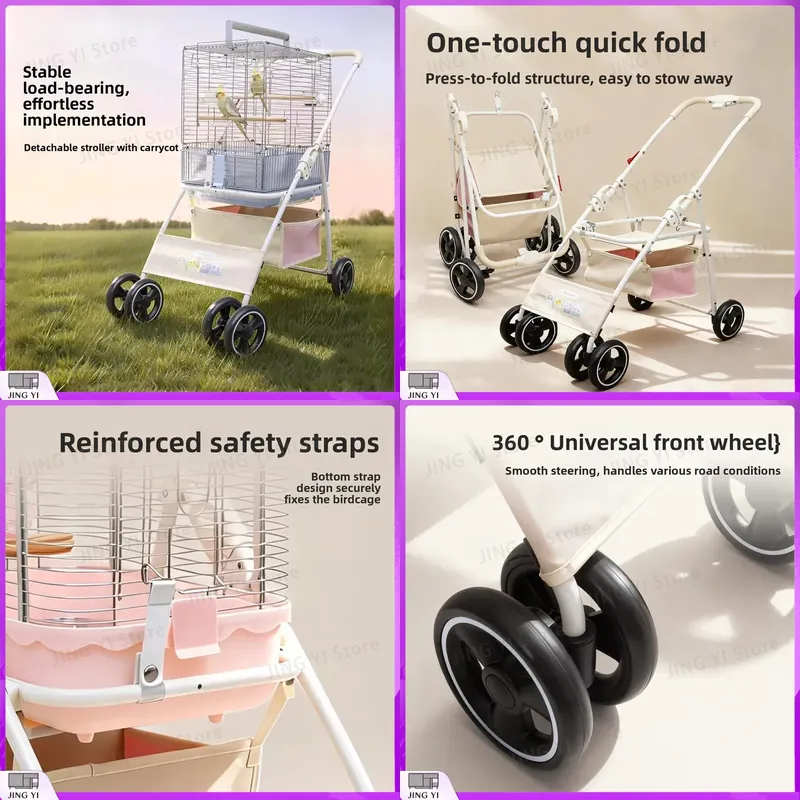 Pet Stroller Carrier - Faltbarer Leichter Haustierwagen für Papageien, Hunde,