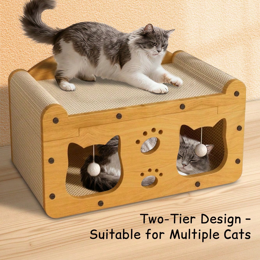 Cat Scratching Post - Luxuriöses Doppelstöckiges Katzen-Kratzbrett - Langlebiges Wellpappe-Katzenhaus