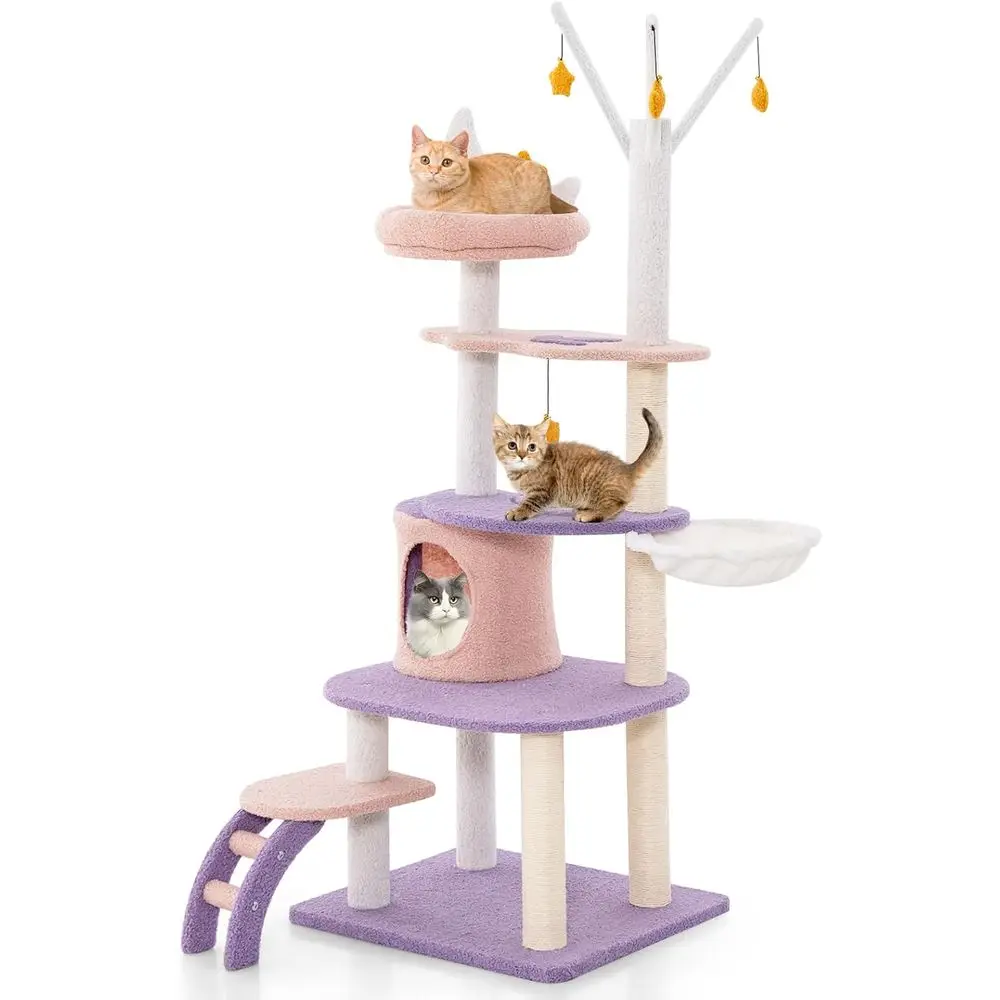 Cat Scratching Post - 62-Zoll Mehrstufiger Katzenturm mit Höhle, Kratzbäumen,