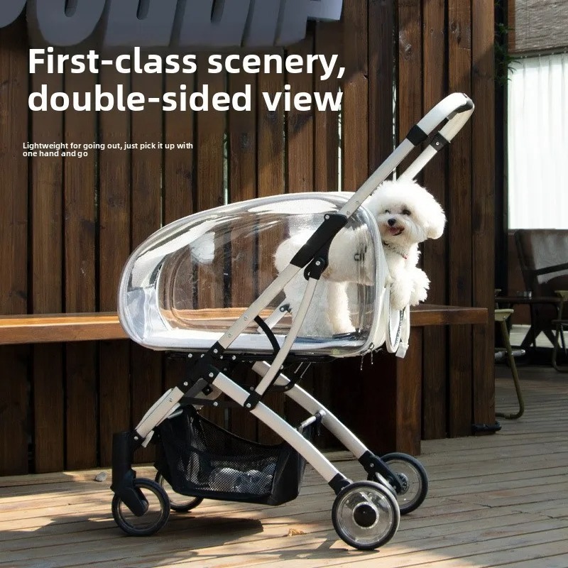 Pet Stroller Carrier - Outdoor-Tragetasche Transparenter Haustier-Kinderwagen Leichter Faltbarer Abnehmbarer