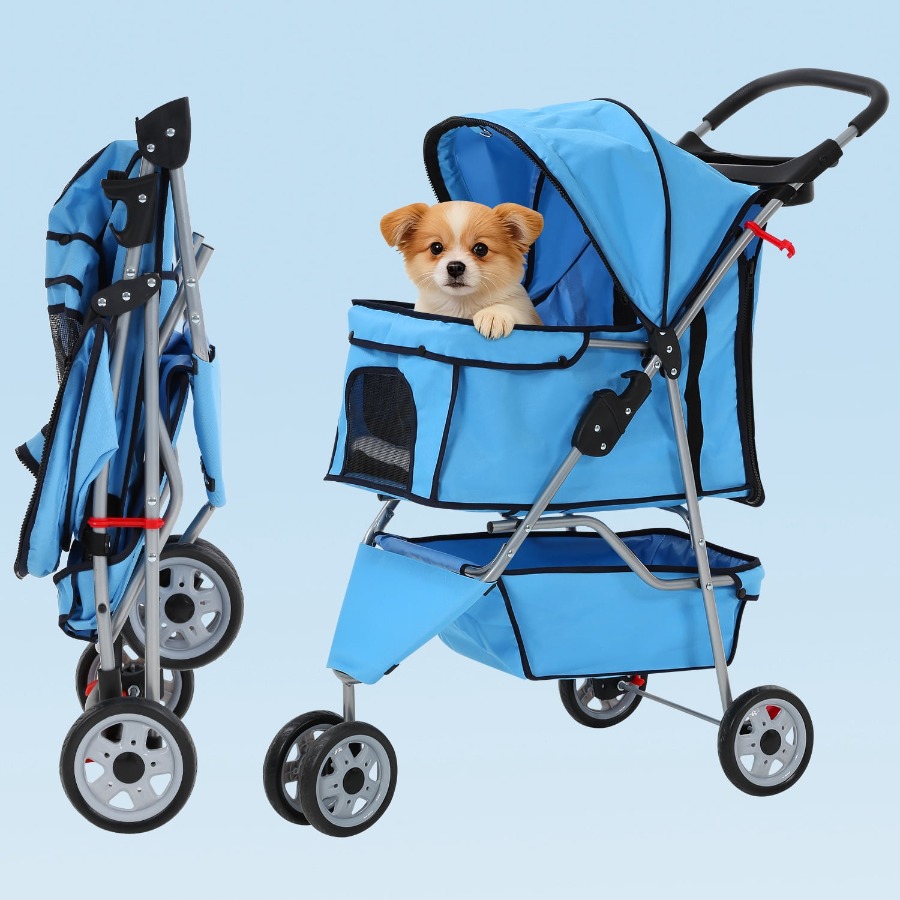 Pet Stroller Carrier - 3-Rad-Hundebuggy, faltbarer Haustierbuggy, Katzenbuggy, Reise-Transportwagen mit