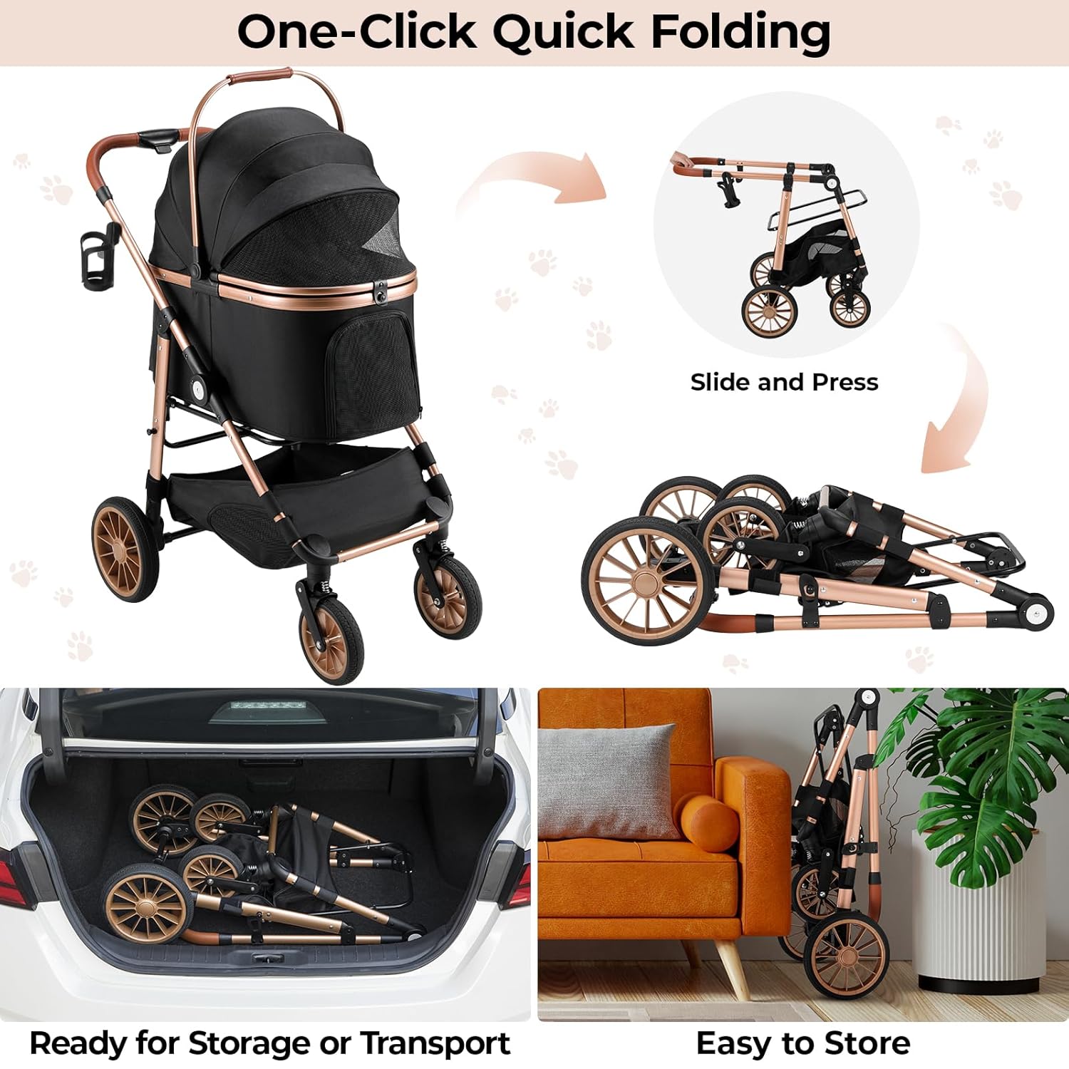 Pet Stroller Carrier - Faltbarer Haustierbuggy für mittelgroße Hunde und
