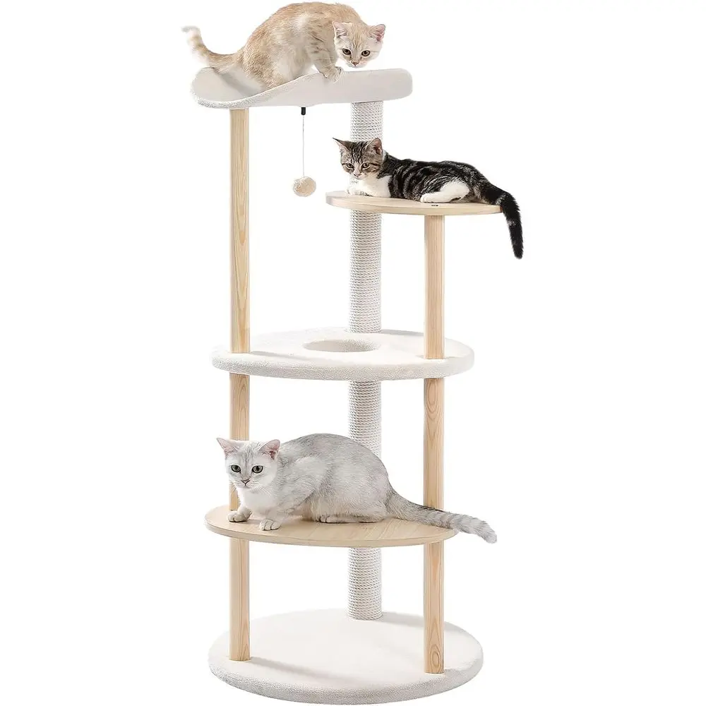 Cat Scratching Post - 5-stöckiger Beiger Indoor-Katzenbaum mit Sisal-Kratzstämmen