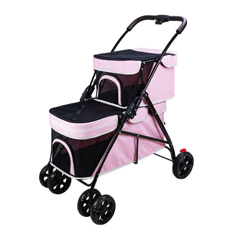 Pet Stroller Carrier - Tragbarer doppelschichtiger Haustier-Kinderwagen, ultraleichter, faltbarer, großer