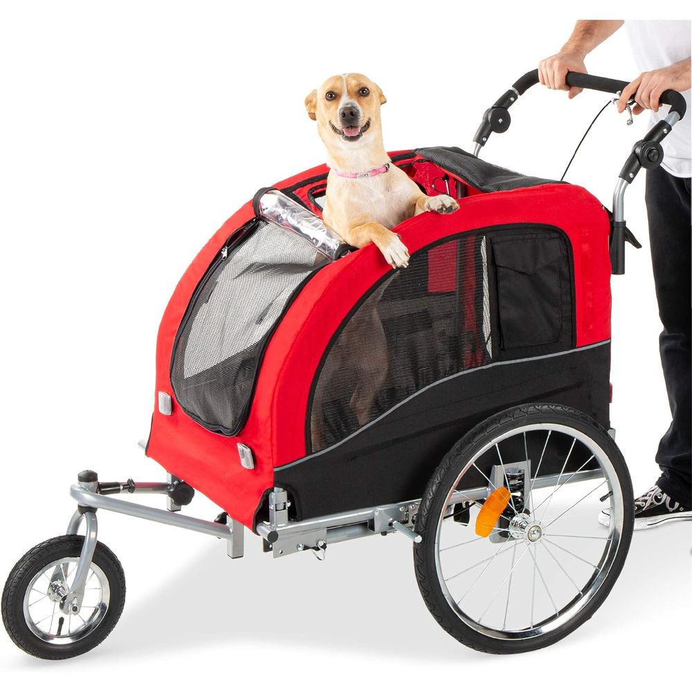 Pet Stroller Carrier - 2-in-1 Hundefahrradanhänger, Haustier-Kinderwagen mit Anhängerkupplung, Federung,