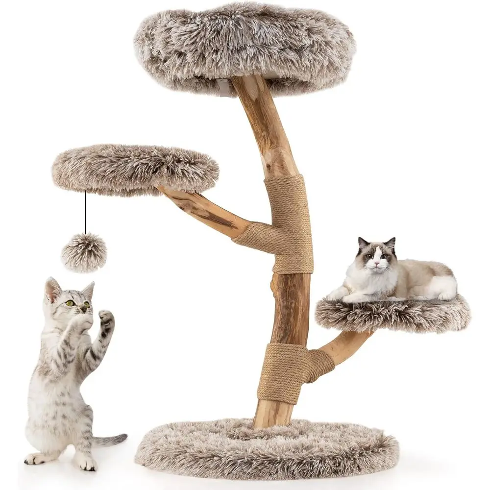 Cat Scratching Post - Mehrstöckiger Holz-Katzenturm mit Kratzpfosten, Gemütlicher Liegefläche,