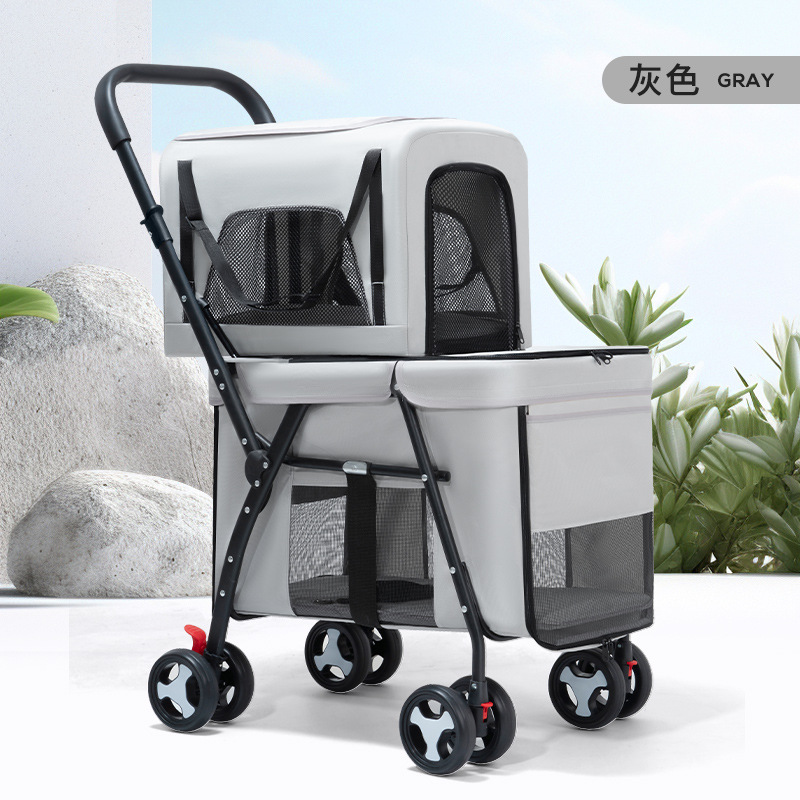 Pet Stroller Carrier - Doppelschichtiger Haustierwagen, Getrennter Hunde- und Katzenträger,