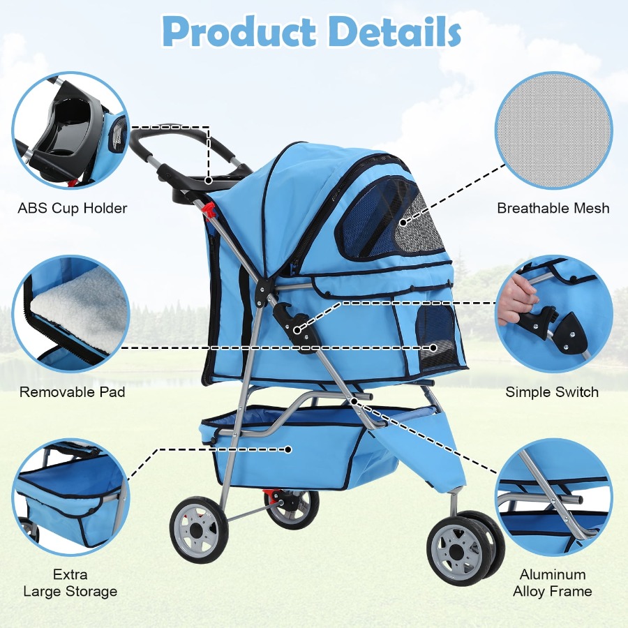 3-Rad-Hundebuggy, faltbarer Ha – Pet Stroller Carrier Bewertung und Preis