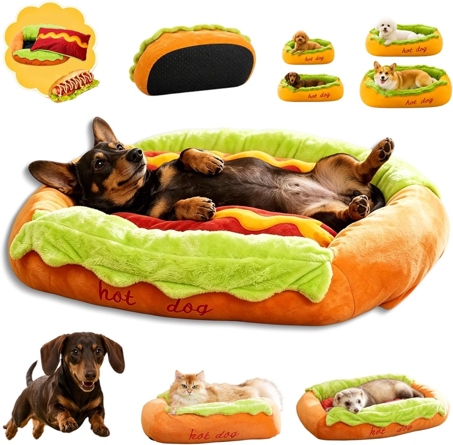 Hot-Dog-Hundebett, weiches Plü – Calming Dog Bed Bewertung und Preis